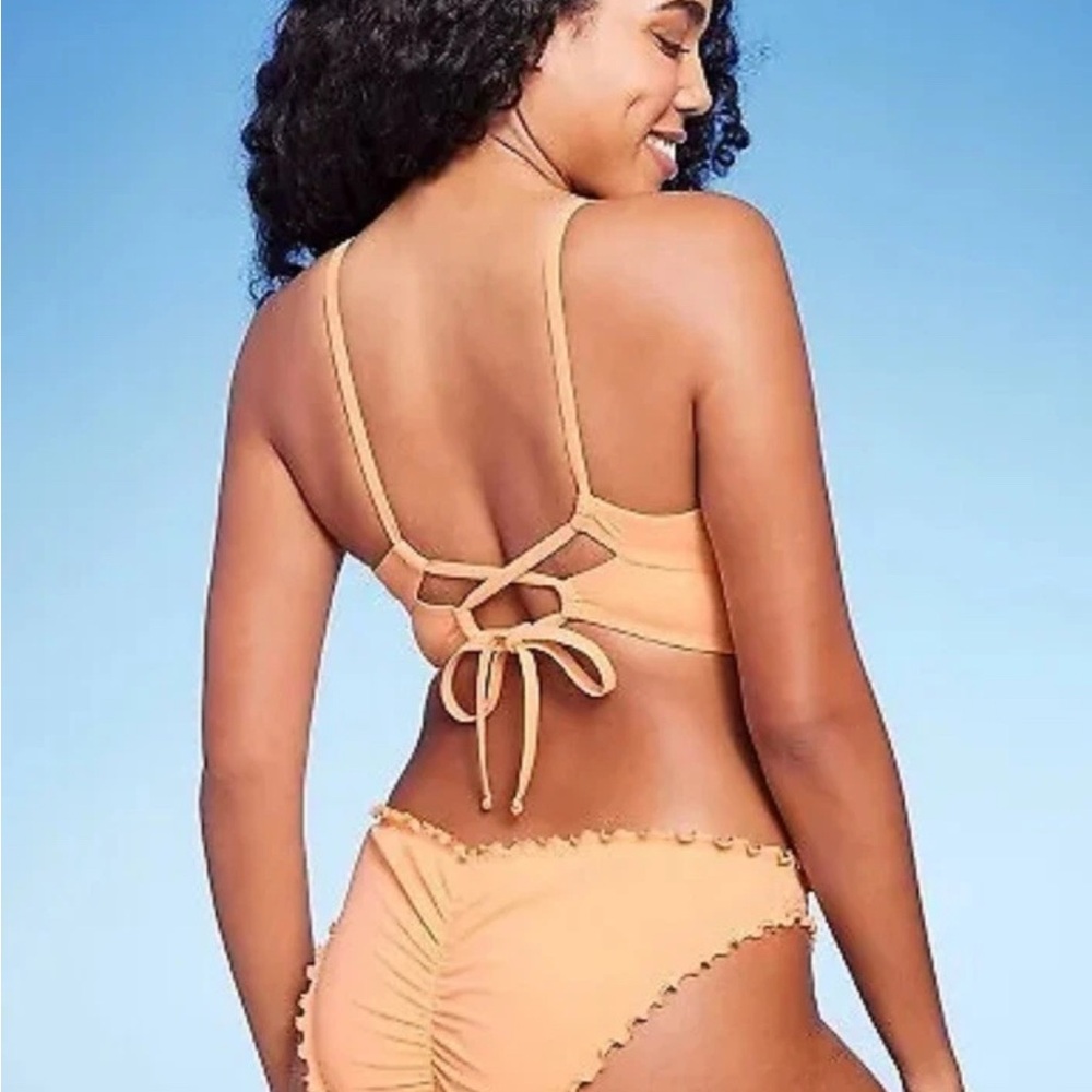 NWT Shade & Shore Orange Longline Shirred Keyhole Underwire Bikini Top - 34D - Picture 11 of 13